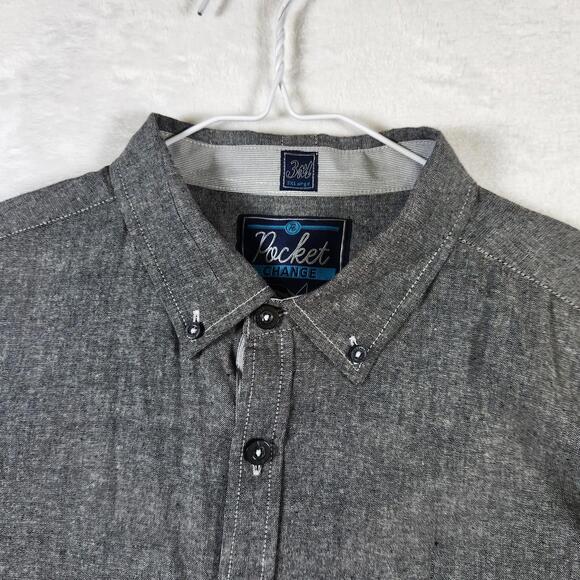 Pocket Change Chambray Button Up Shirt 3XL Gray Utility Workwear‎ Casual Style - Picture 5 of 11